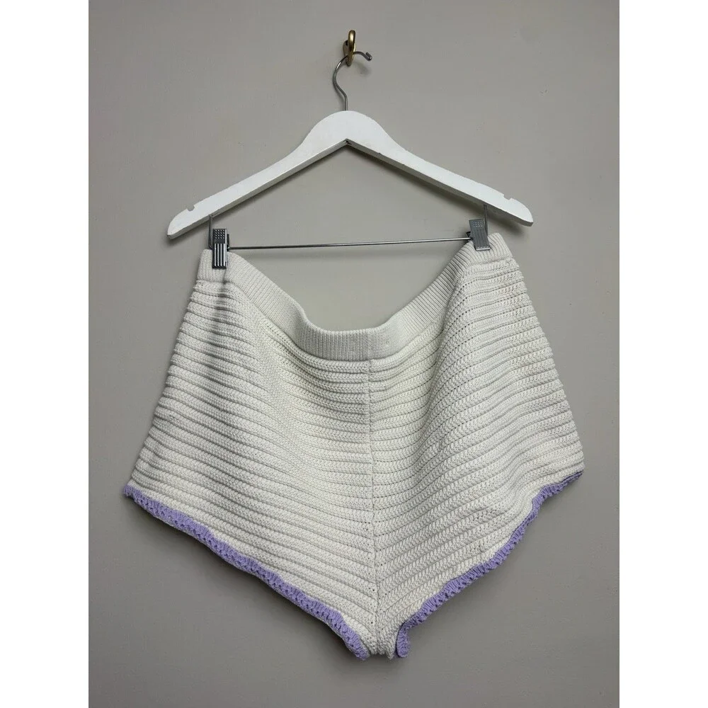 Victoria's Secret PINK Crochet Short Set Size 2XL Cream Purple Knit - Picture 9 of 10